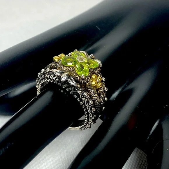 Barbara Bixby most beautiful Peridot sterling and 18k accents gold ring - Picture 3 of 7